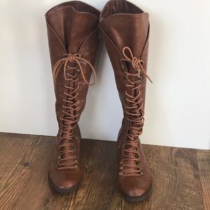 Bamboo brown knee high lace up boots size 6